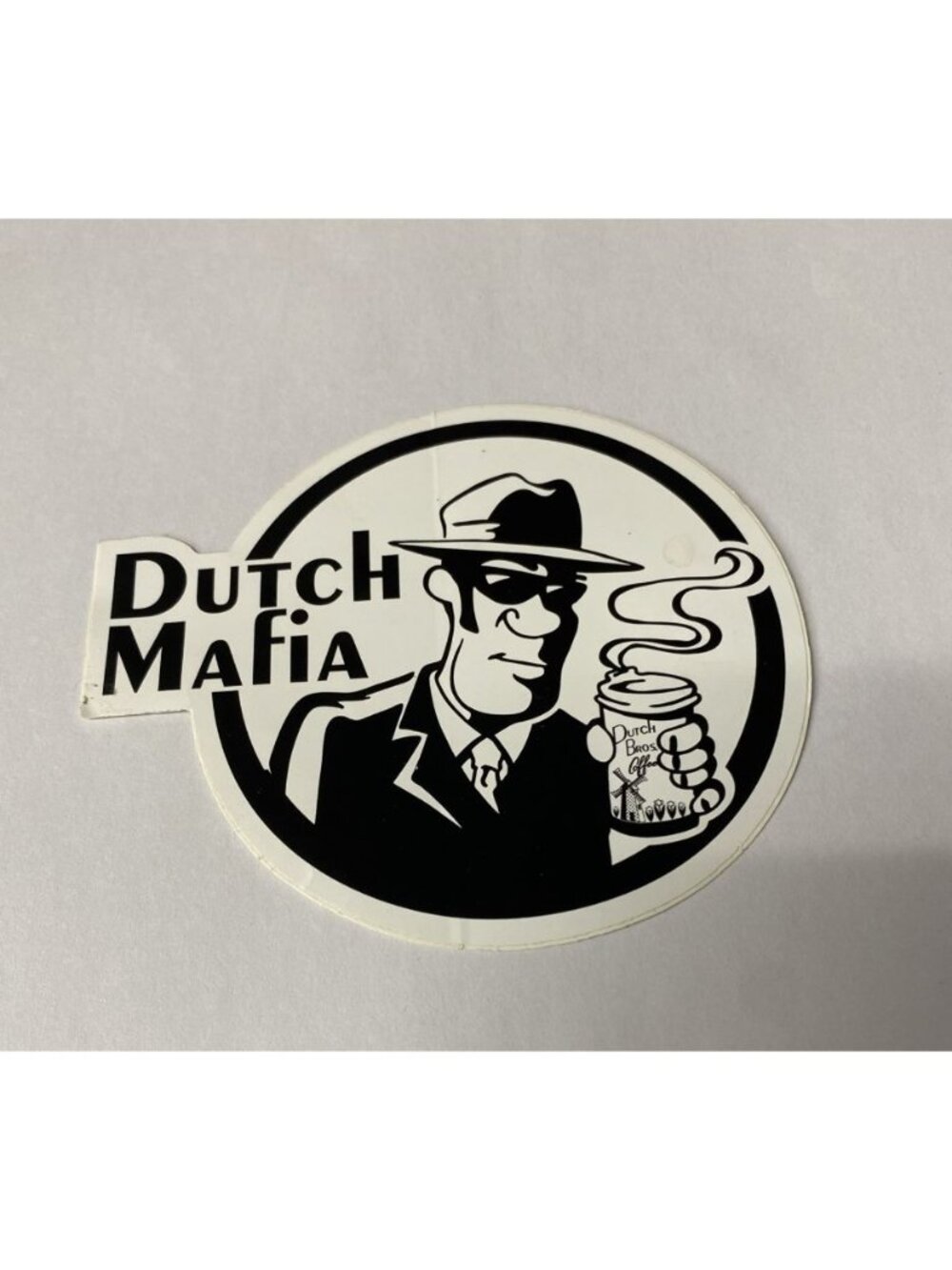 Dutch Bros Sticker Mafia Man Rare Older Style Black White Cup with Design Coffee